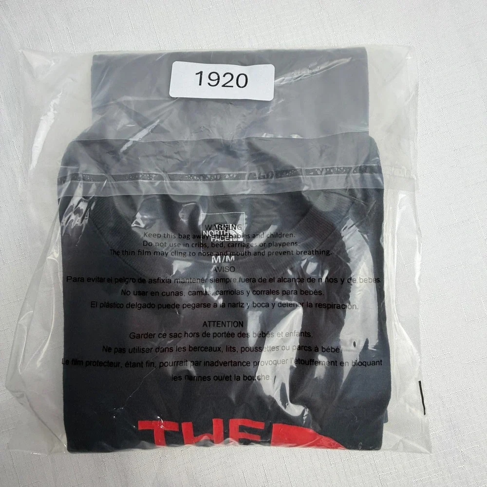 The North Face T Shirt Mens M Black Red Big Logo Cotton Graphic Tee